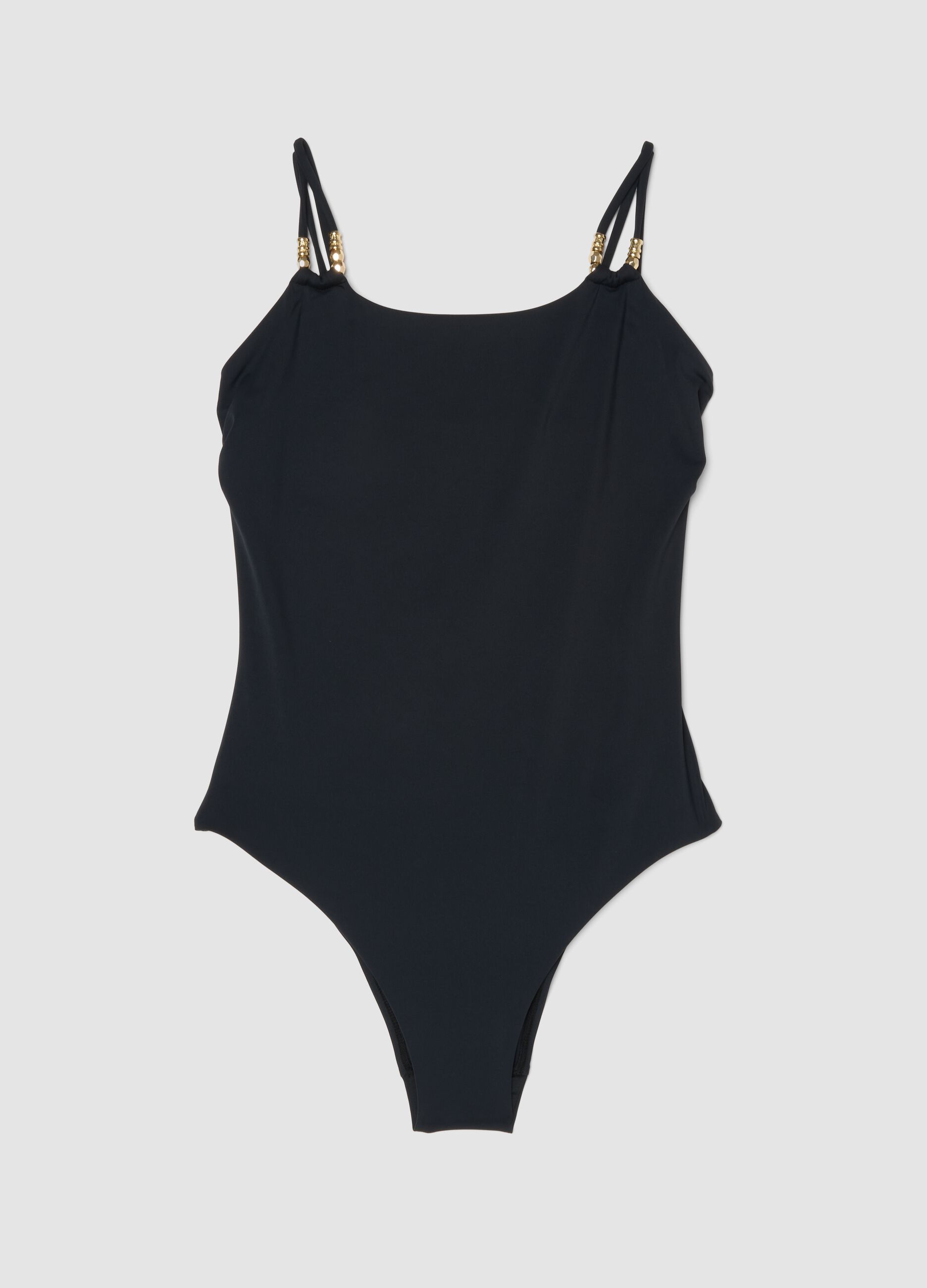 Black stretch-fabric swimsuit with thin straps