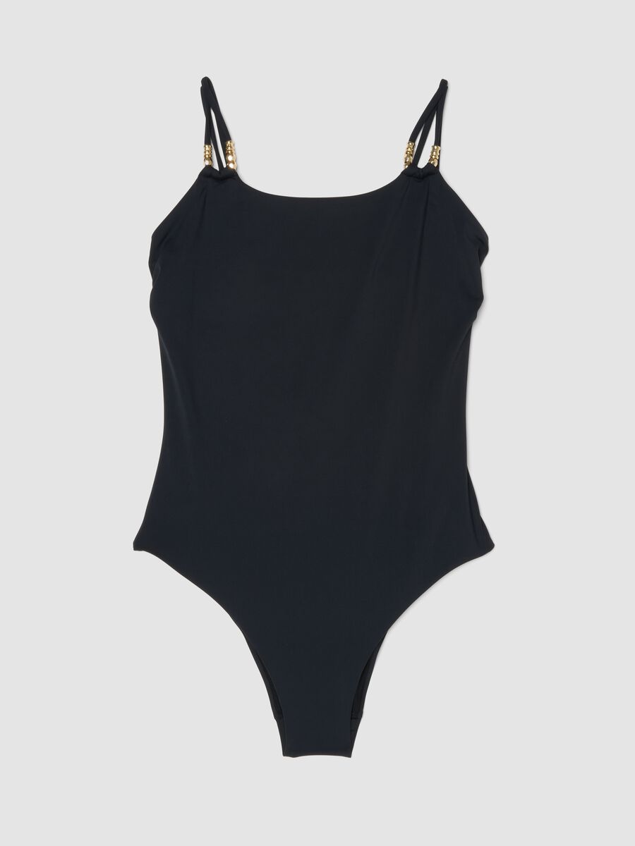 Black stretch-fabric swimsuit with thin straps_0