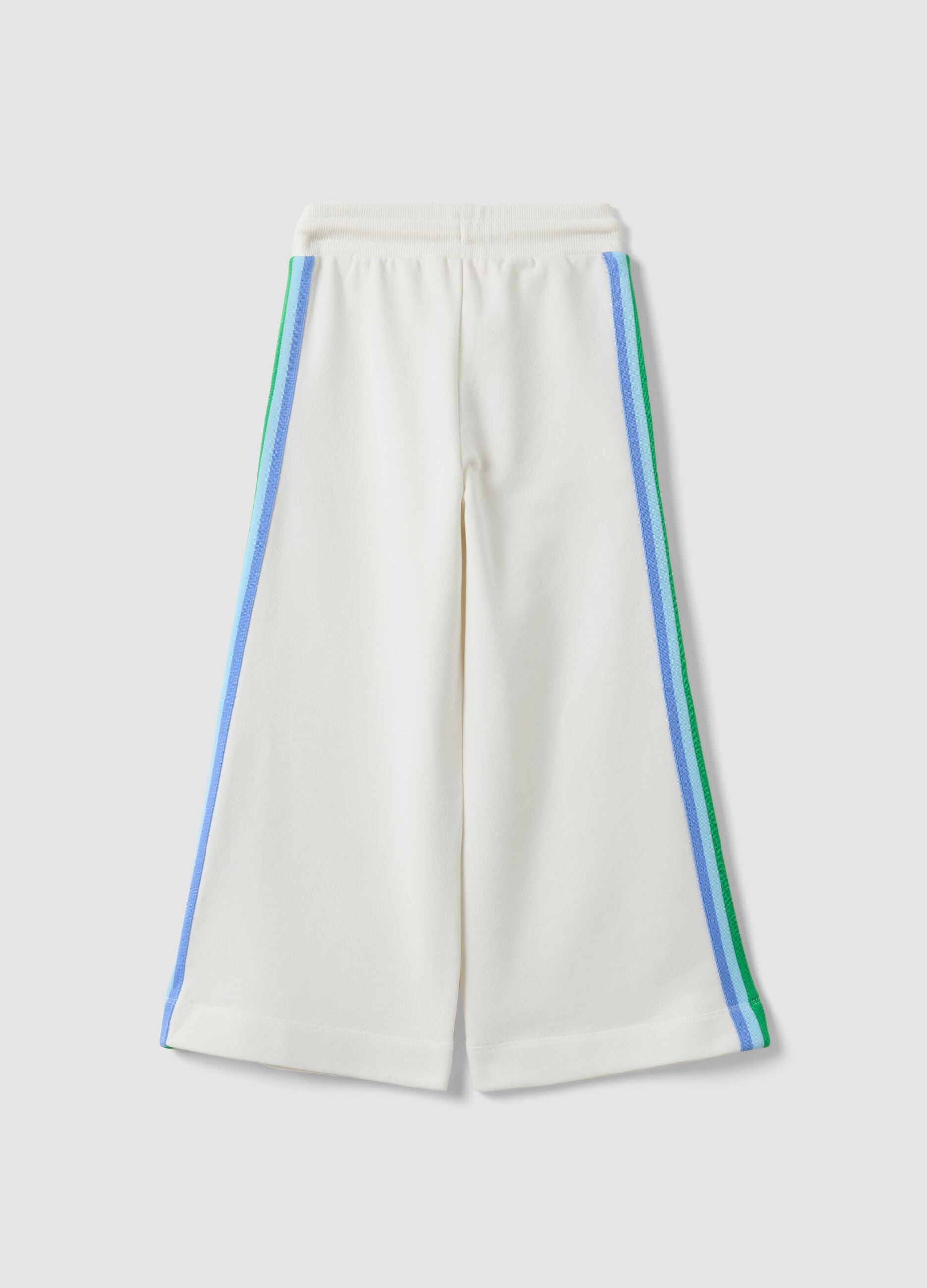 Pantaloni bianchi wide leg in misto cotone con profili arcobaleno