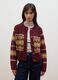 Red crew-neck jacquard wool-blend cardigan, regular fit_0