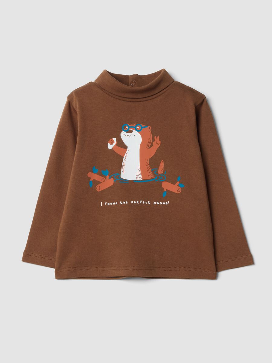 Maglia marrone scuro in puro cotone organico con dolcevita_0