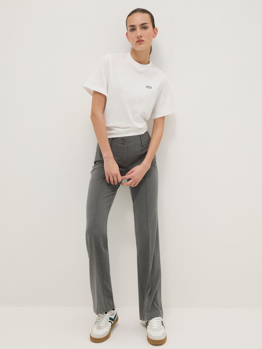Grey Stretch Flare Fit Trousers_0