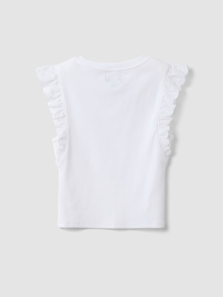 White stretch-cotton T-shirt with ruffle sleeves_1