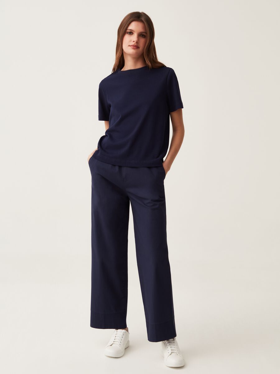 Wide-leg trousers in stretch cotton_0