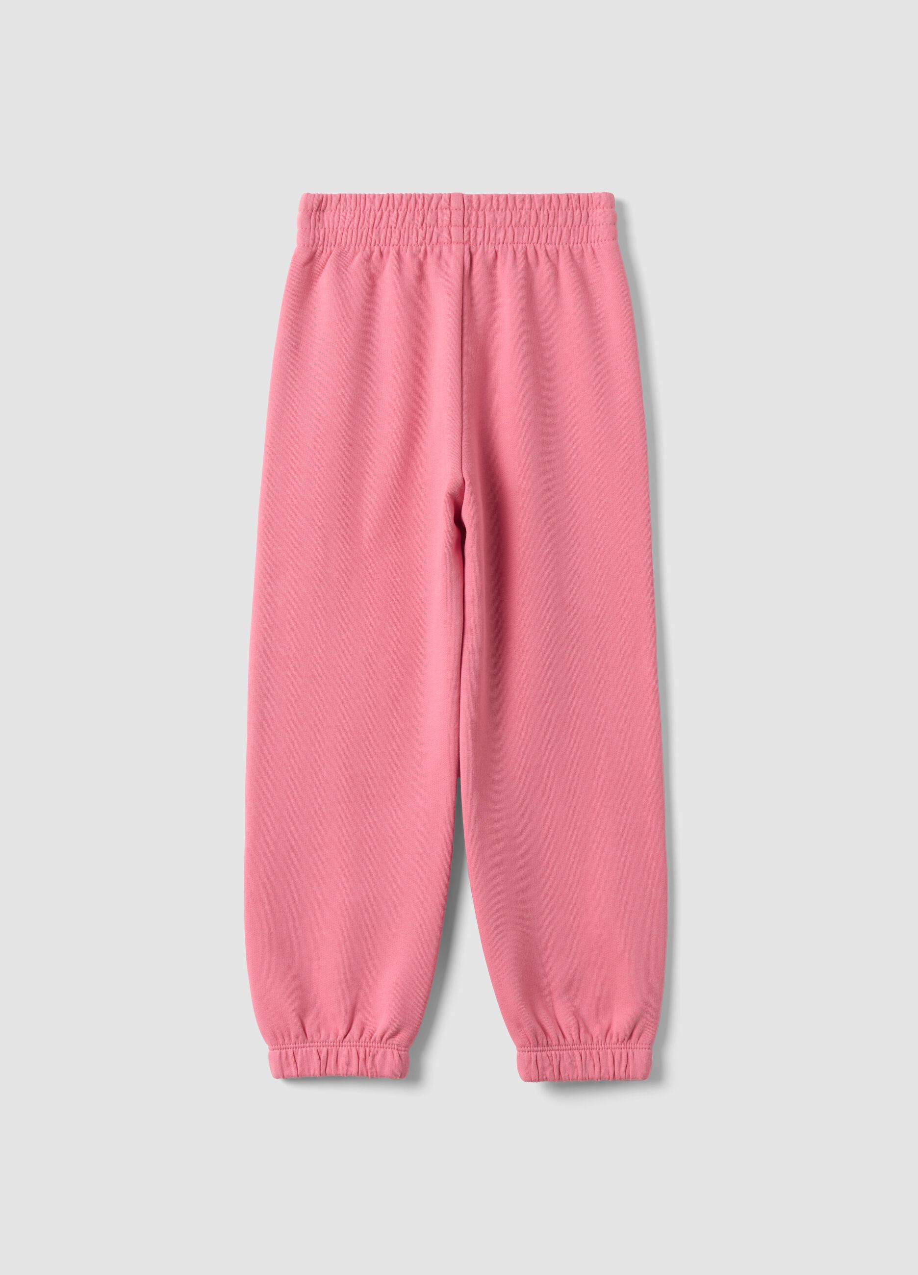Pink regular-fit fleece cotton joggers