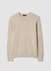 Beige regular fit cotton and linen crew neck pullover_0