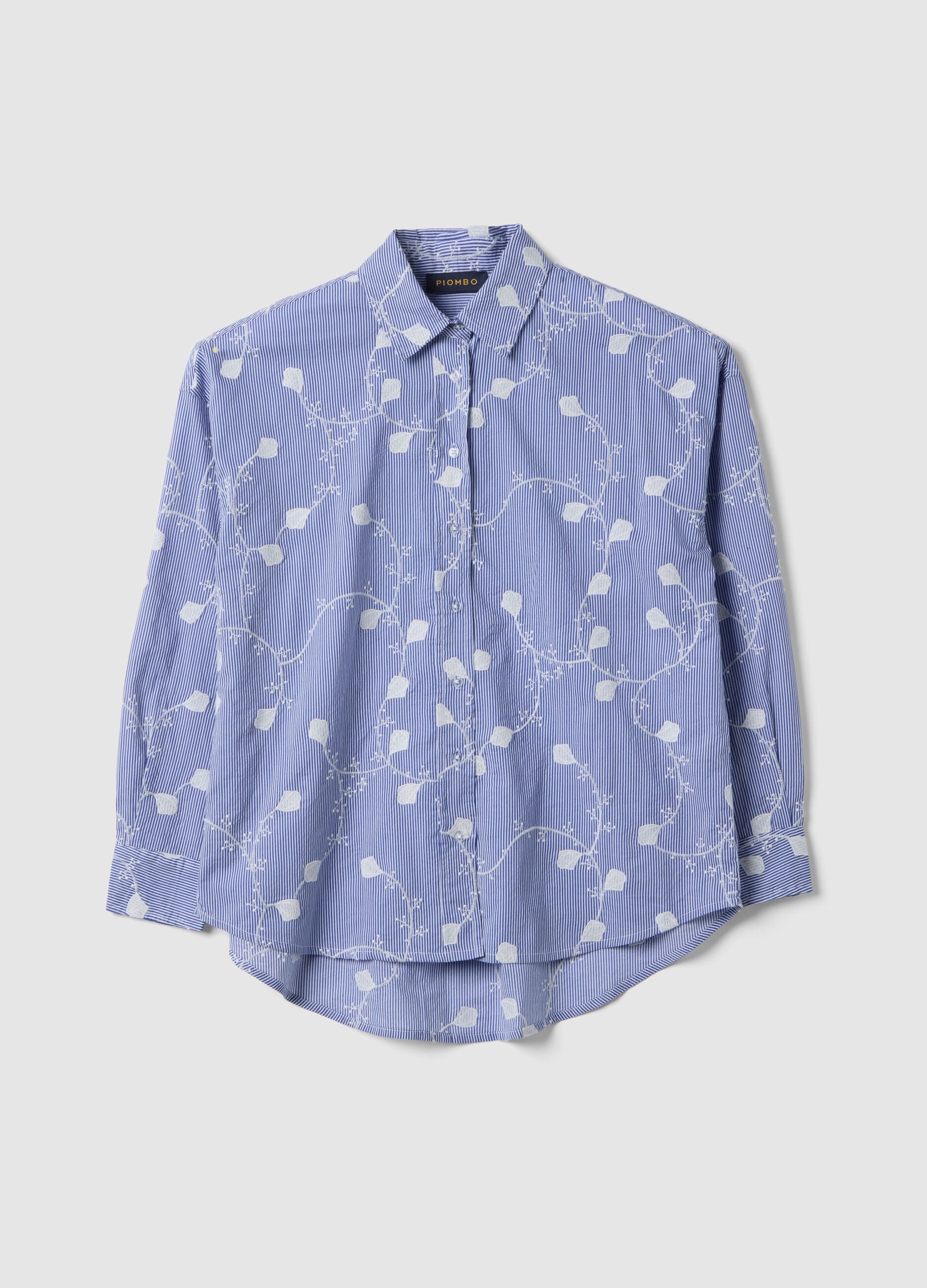 Camisa azul cielo de algod&oacute;n puro ajuste regular con motivo floral