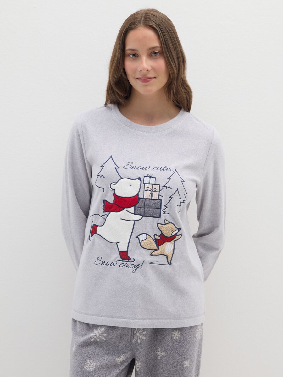 Grey regular fit Christmas pyjamas with print_1