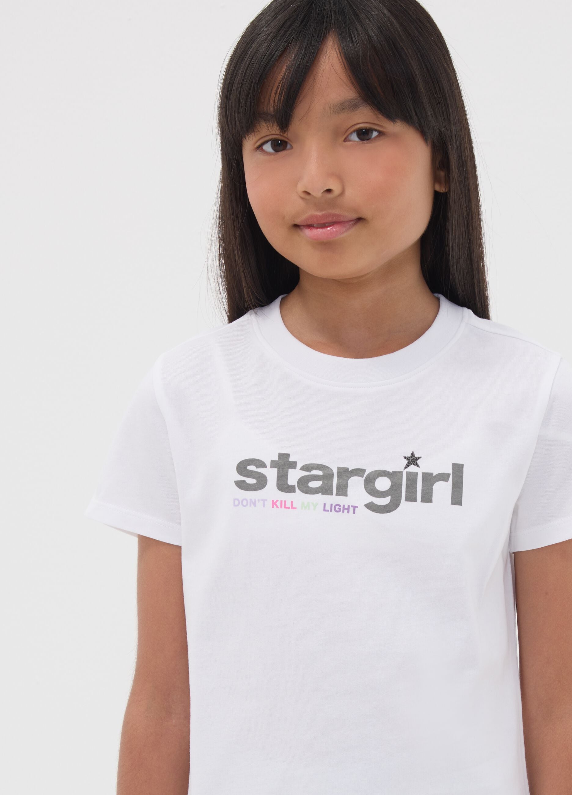 White pure organic cotton T-shirt with &ldquo;Stargirl&rdquo; print for girls