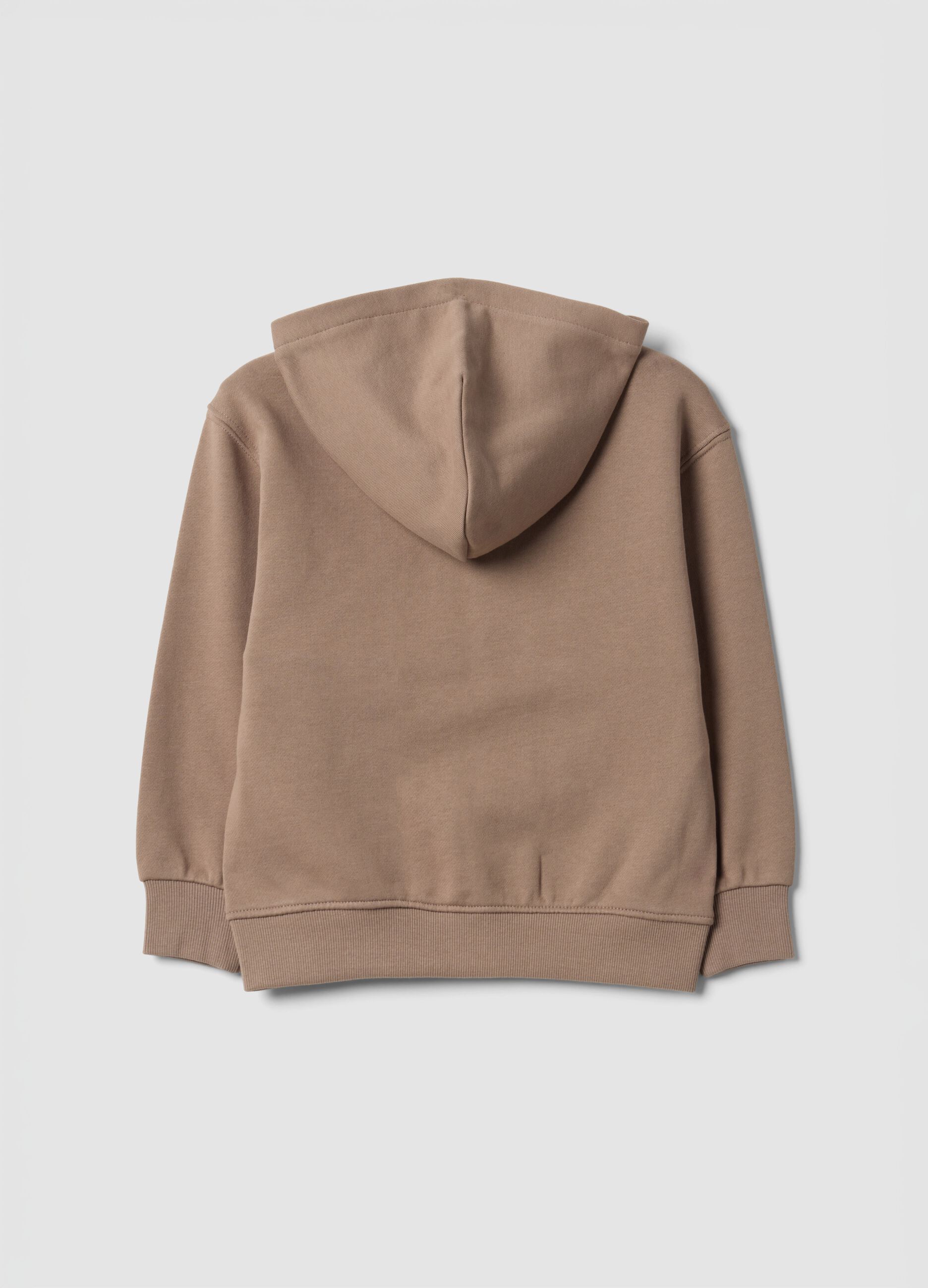 Light brown organic cotton hooded sweatshirt with zip, oversized fit for boys