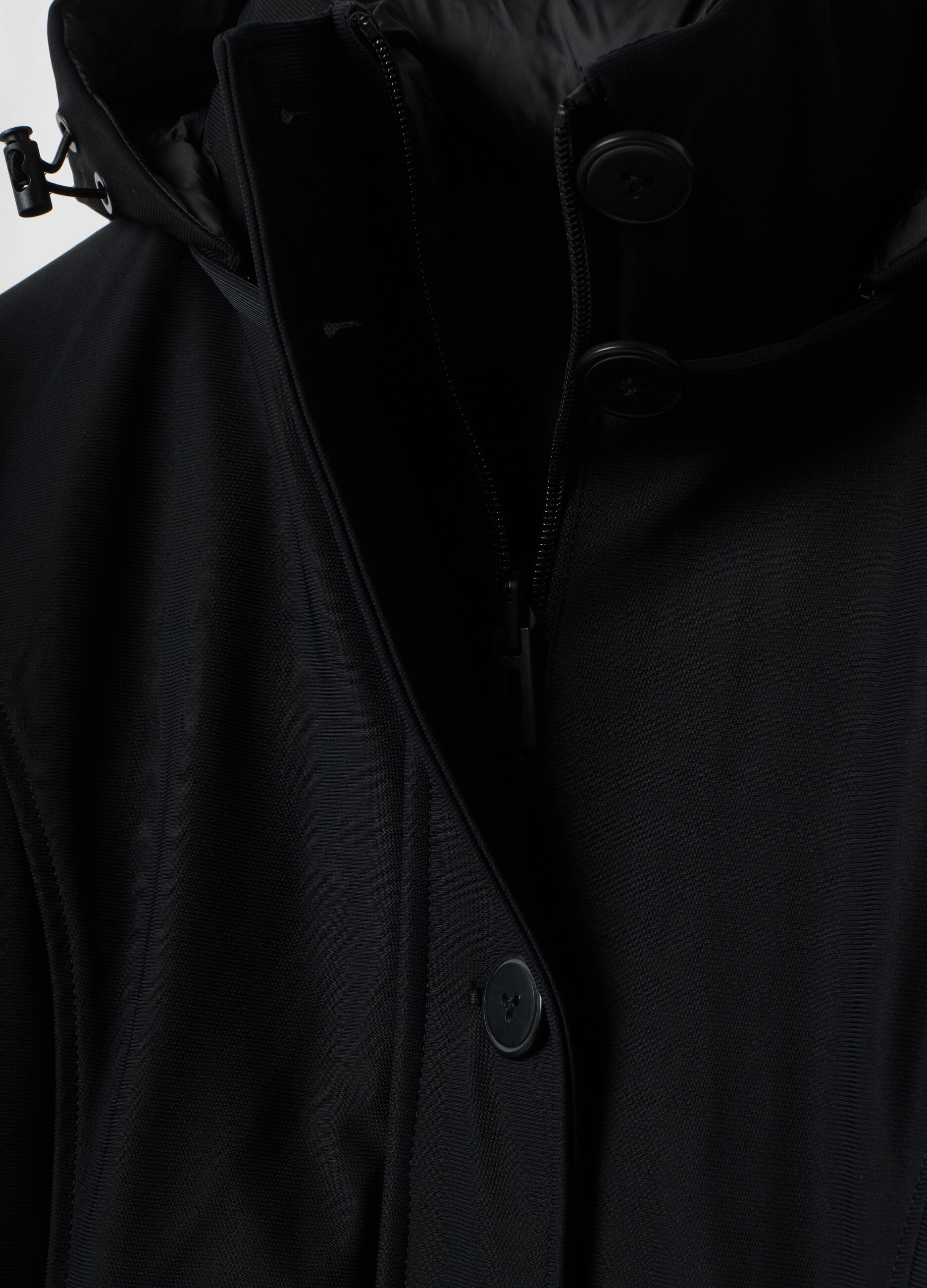 Black hooded parka in stretch fabric, regular fit
