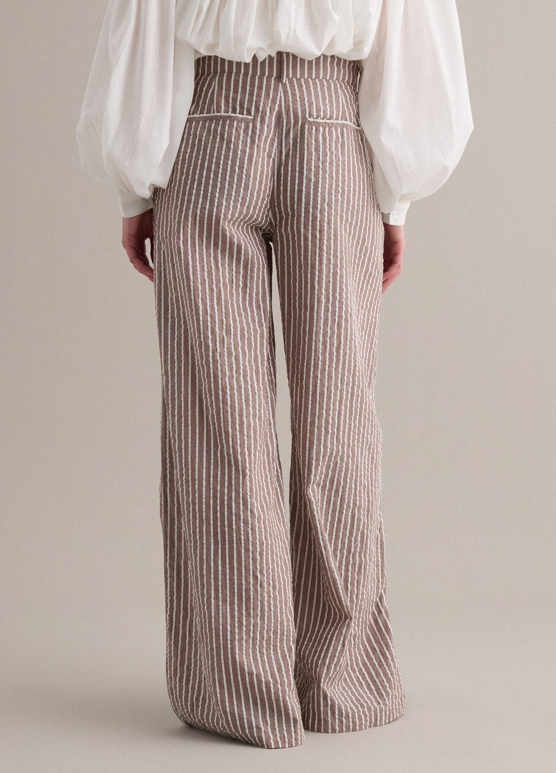 Pure cotton wide-leg chino trousers with multicolour stripes