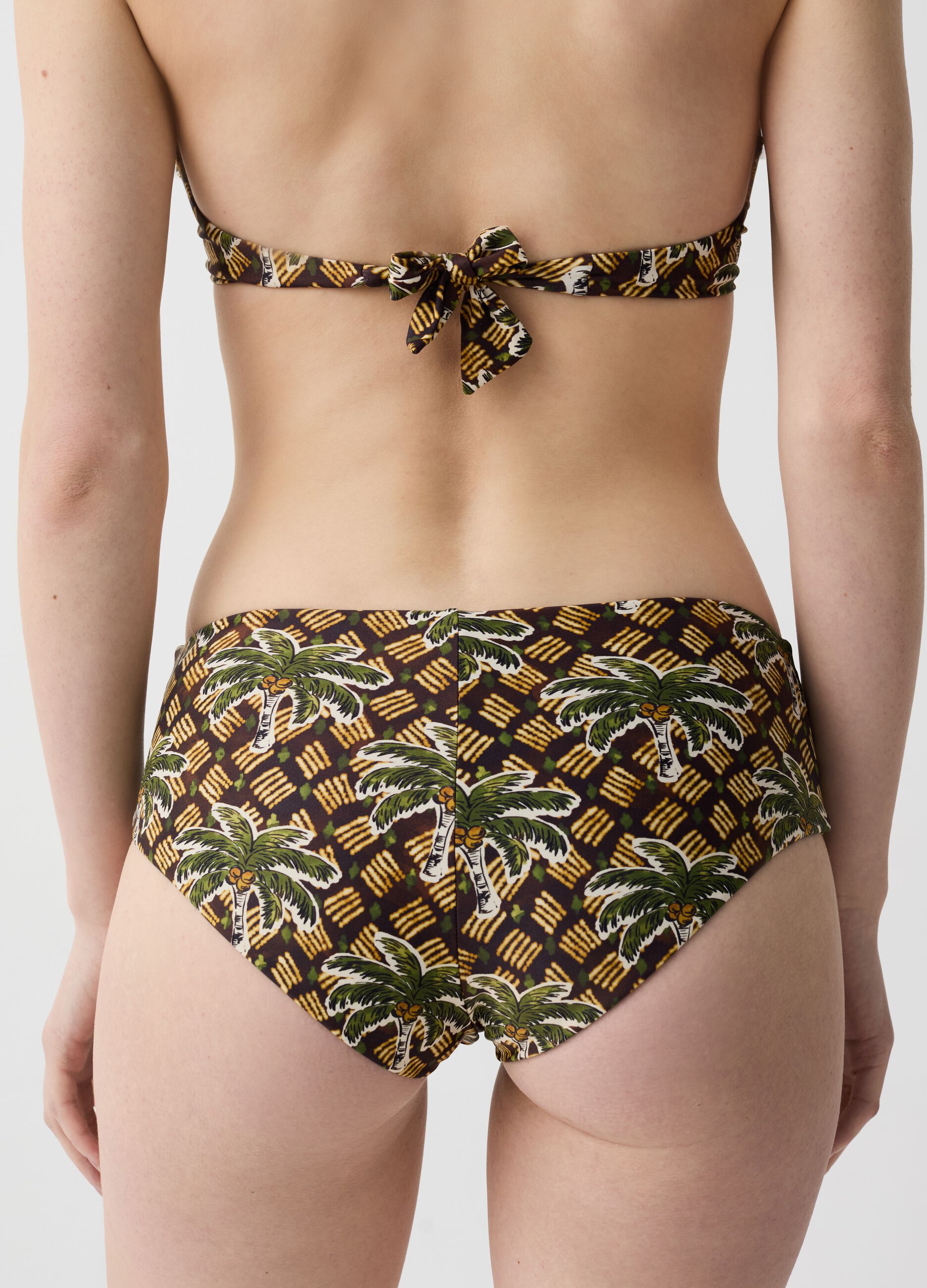 High-rise bikini briefs with palms print