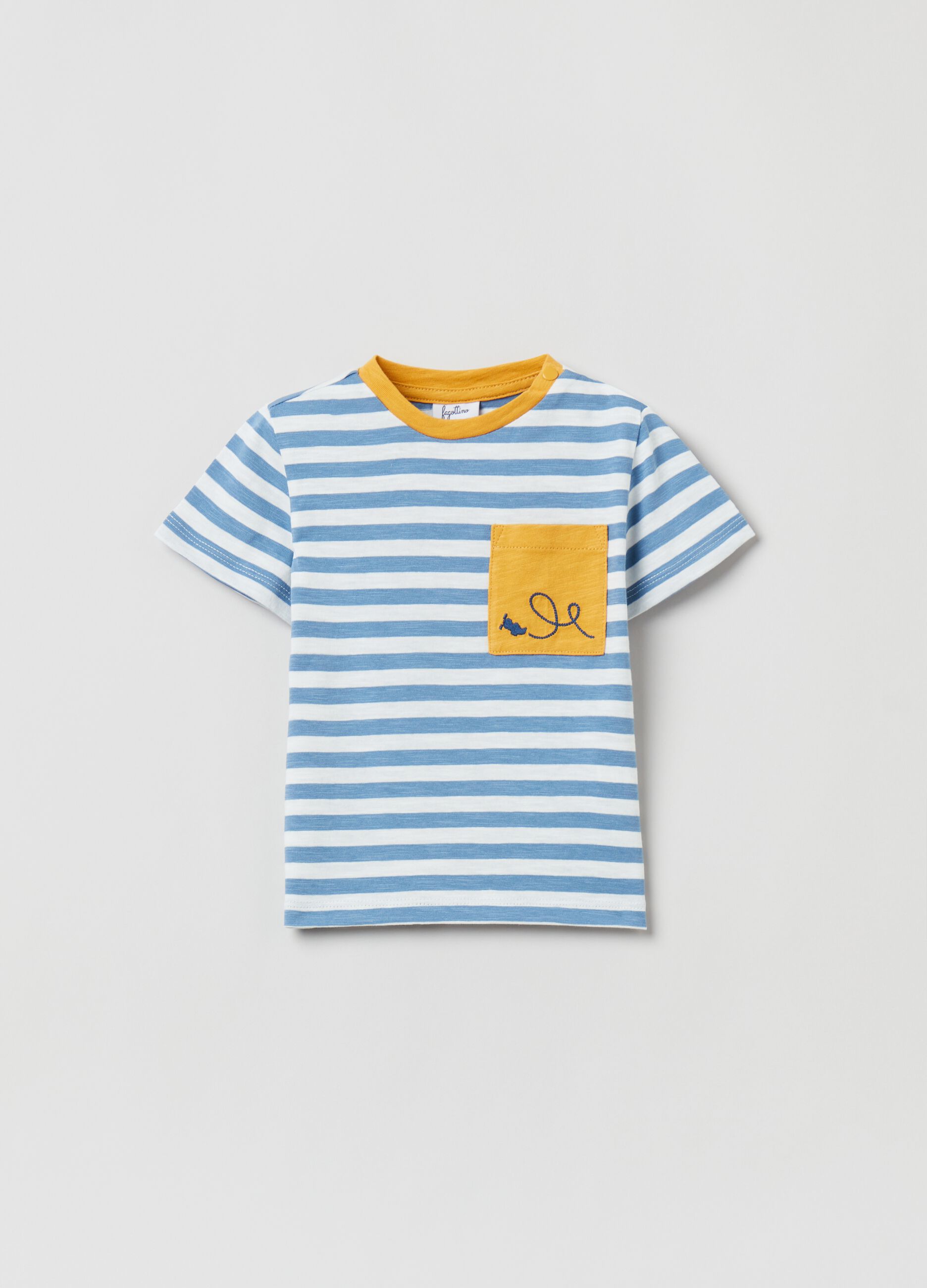 Camiseta de algodón de rayas con bordado