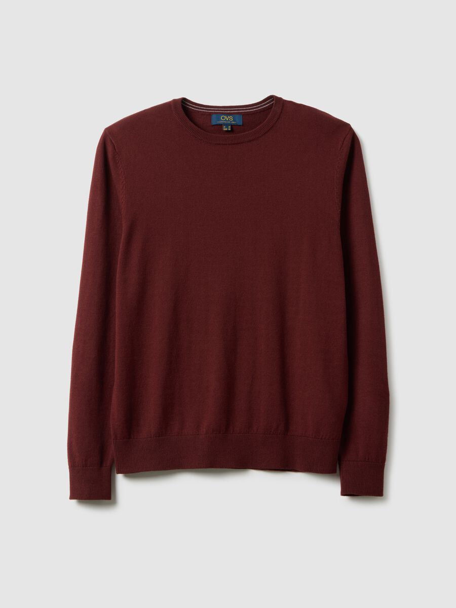Brown crew-neck pullover in regular fit cotton blend_4