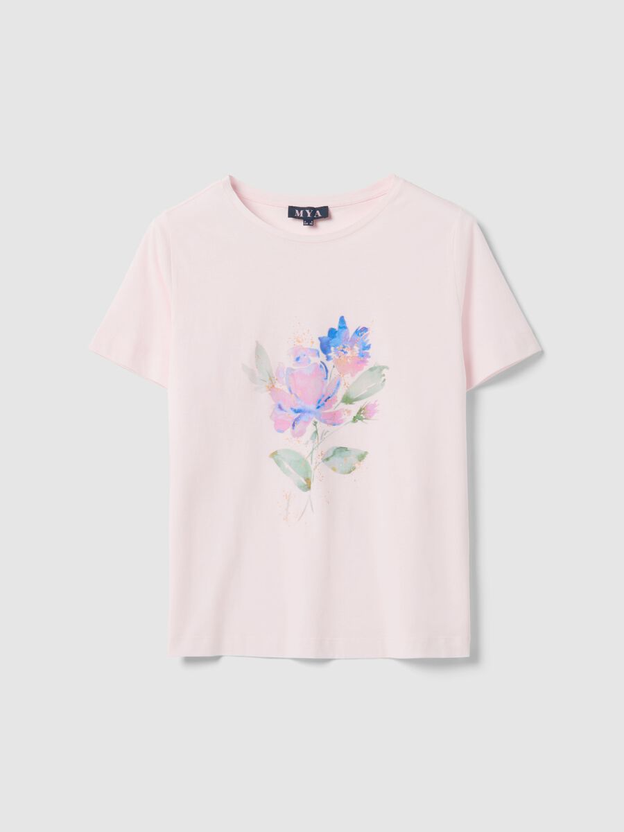 Rosa T-Shirt aus reiner Baumwolle mit Kurzarm, Print und Regular Fit_0