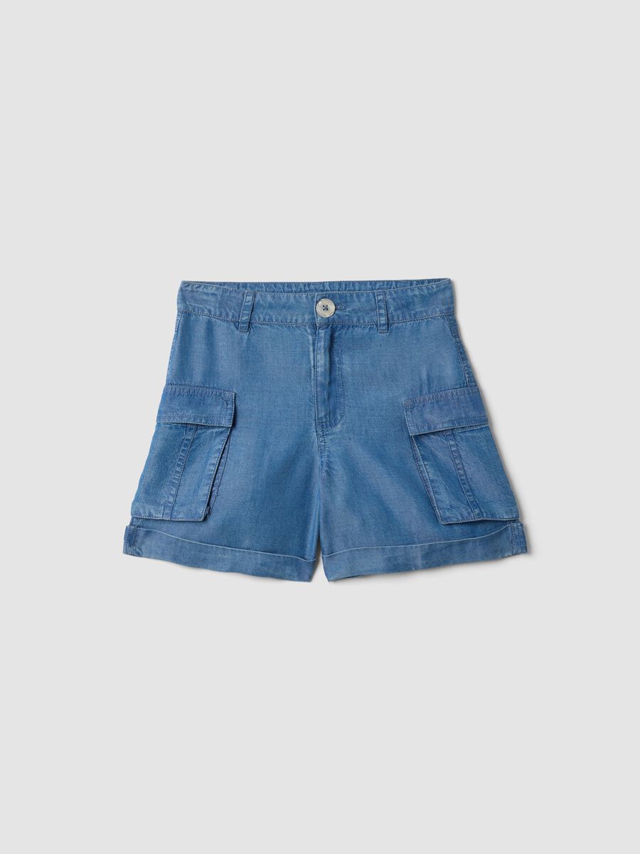 Shorts cargo azules de lyocell puro para ni&ntilde;a, corte regular_0