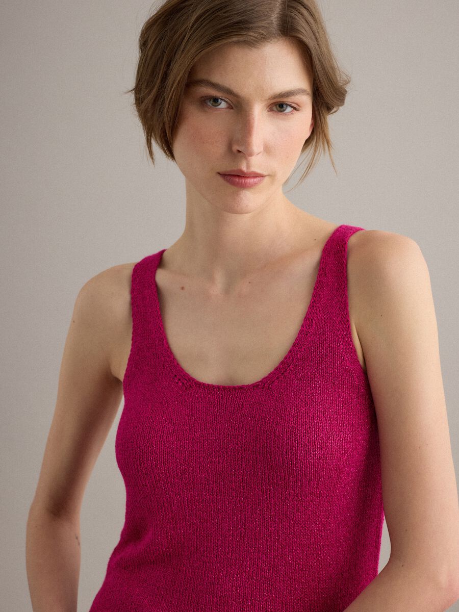 Pink viscose-blend regular-fit glitter tank top_0