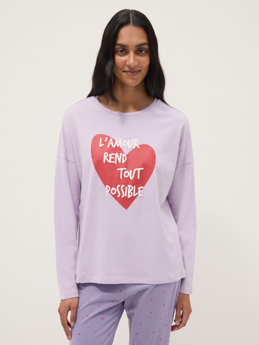 Purple pure cotton regular fit pyjamas with heart design_1