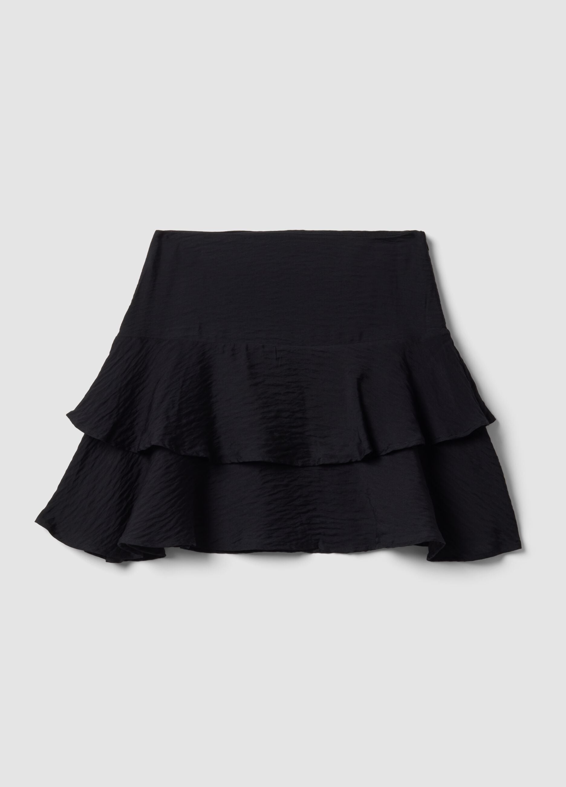 Black viscose-blend tiered skirt