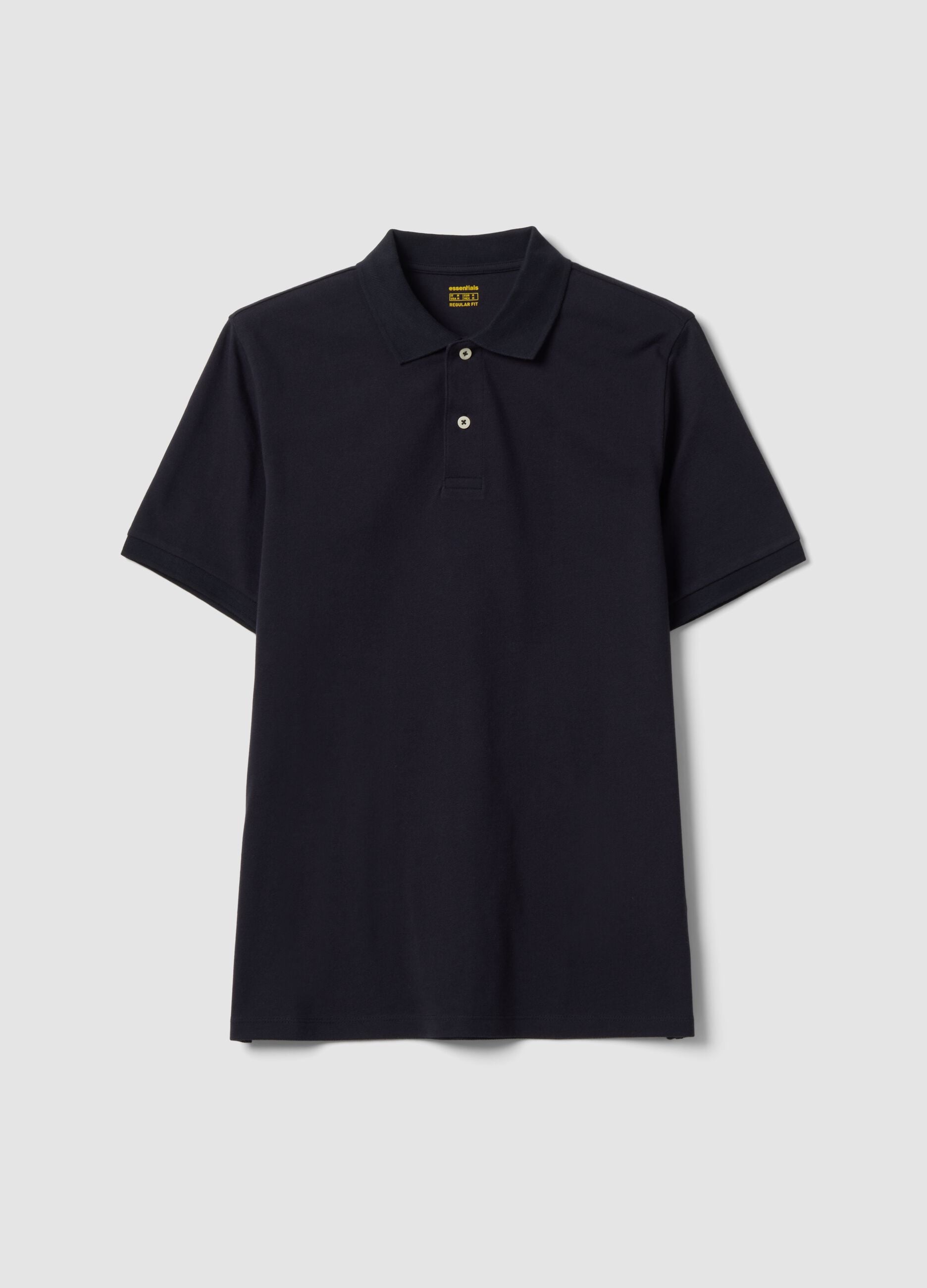 Black pure cotton piqu&eacute; polo shirt with classic collar, regular fit