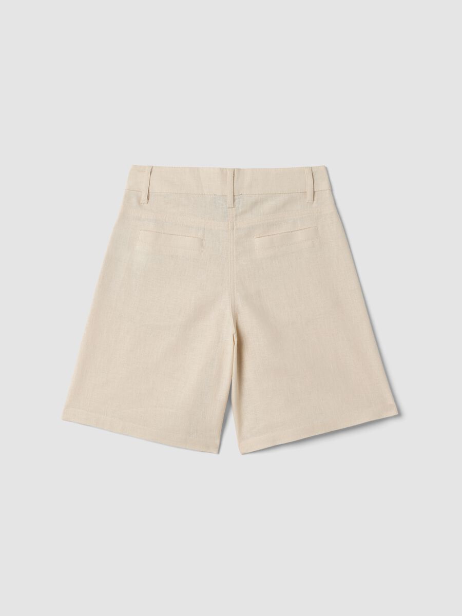 Beige cotton-linen blend shorts with embroidery_1