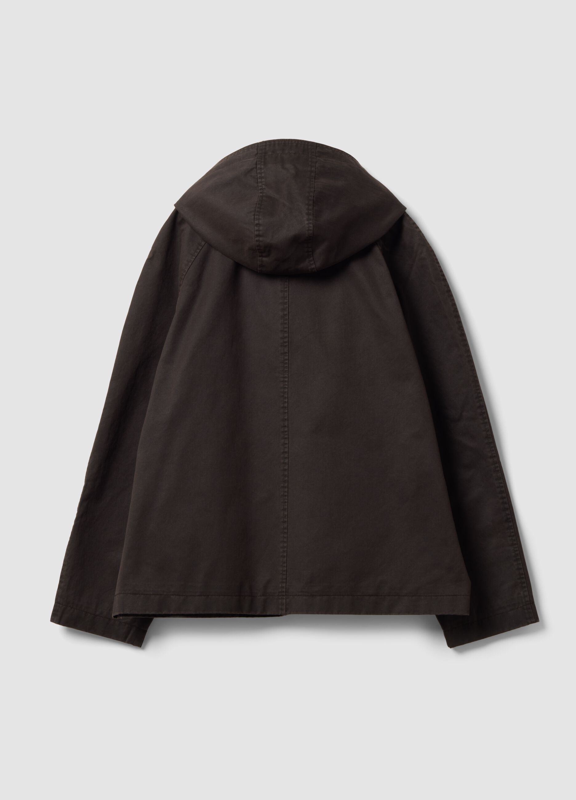 Brown cotton-blend parka with detachable hood