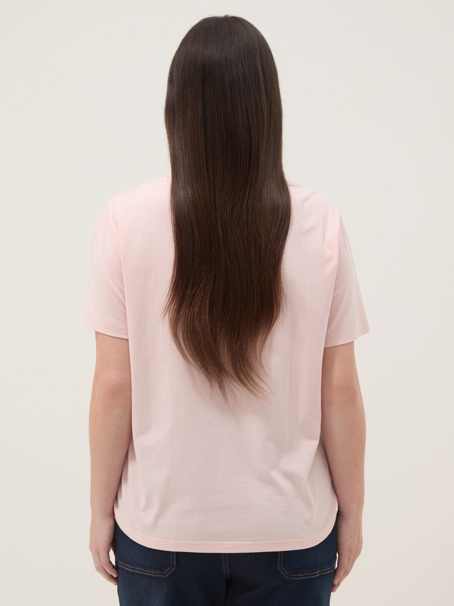 Rosa T-Shirt aus reiner Baumwolle mit Stickerei am Ausschnitt_3