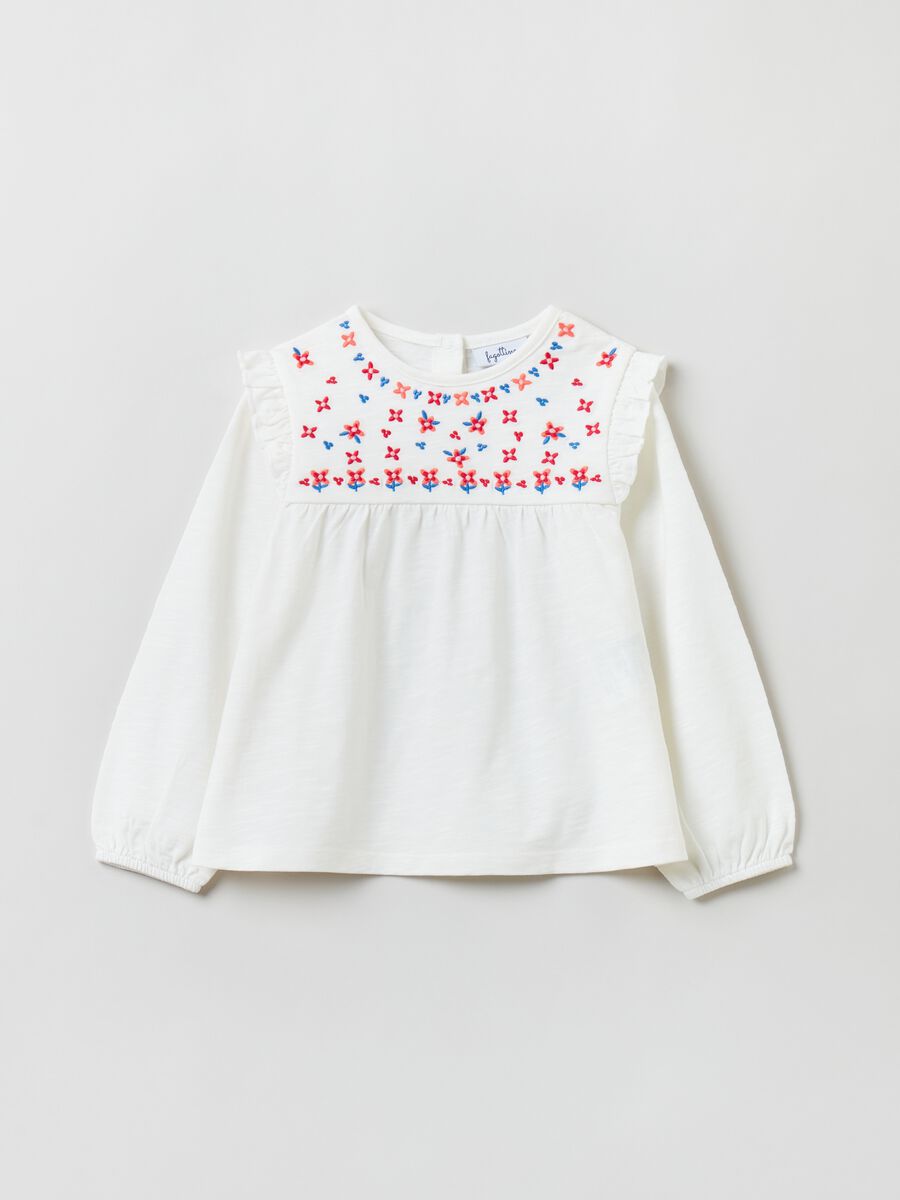 Long-sleeved T-shirt with flowers embroidery_0