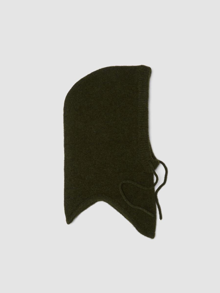 Green stretch wool hood in plain knit_0