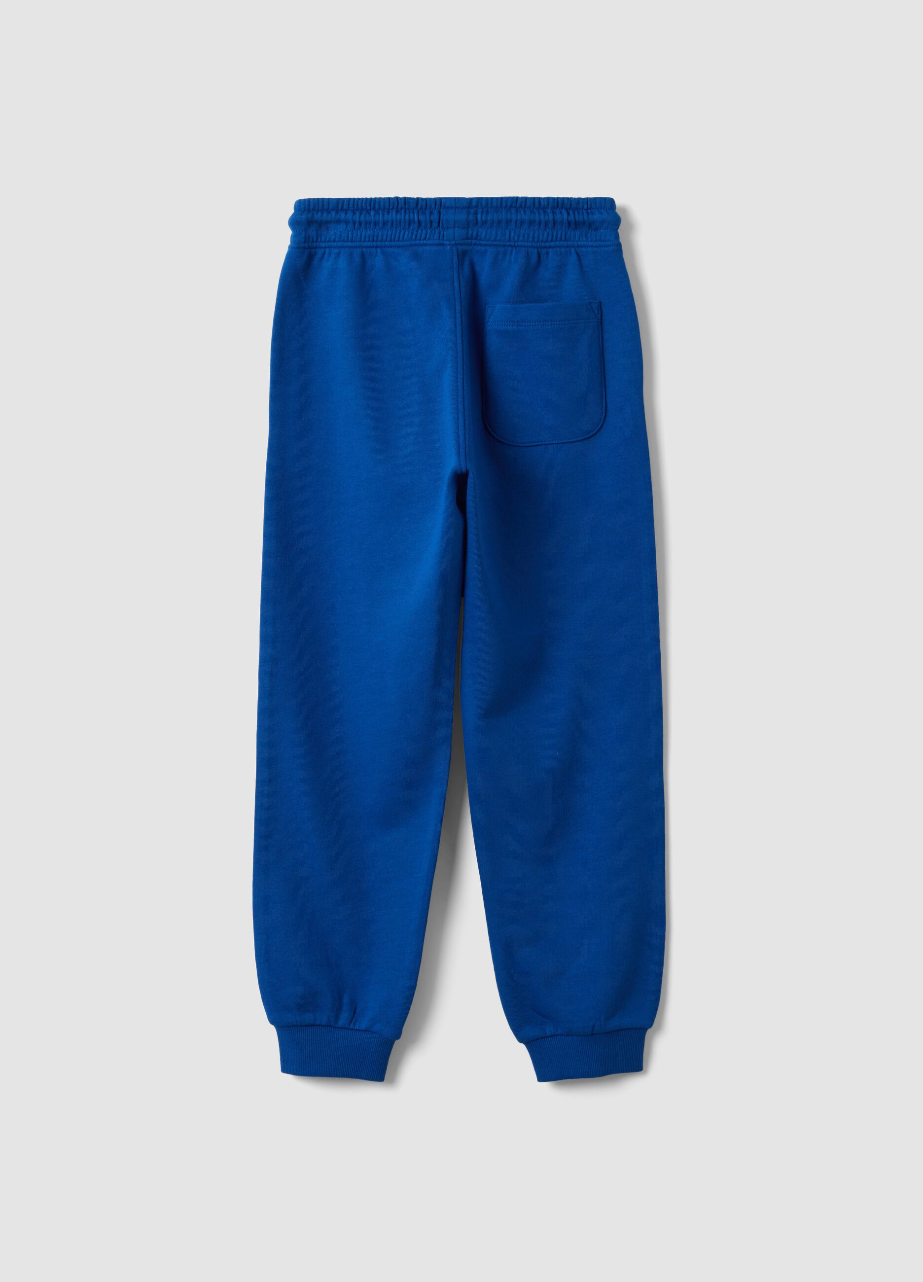 Blue cotton and viscose blend joggers with contrast print for boys