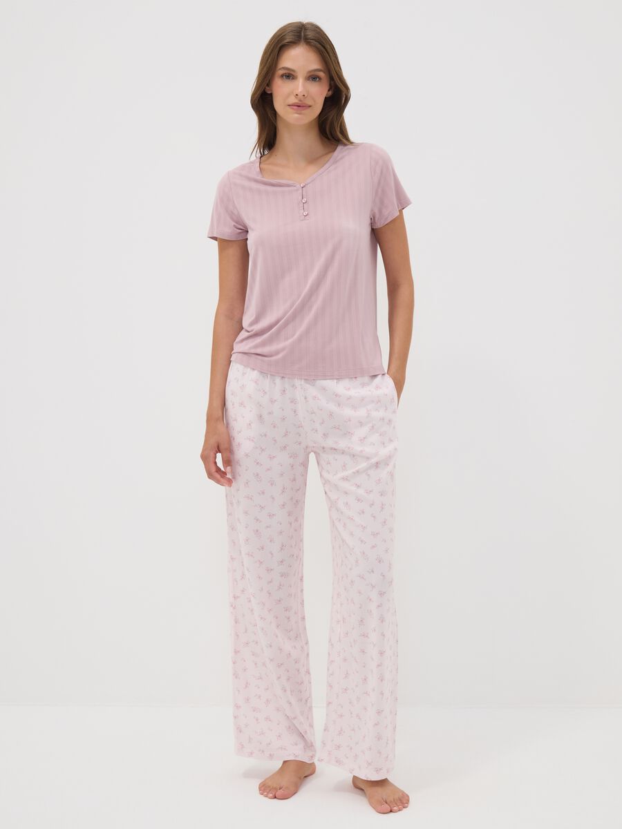 Purple stretch viscose pyjama T-shirt with V-neck_0