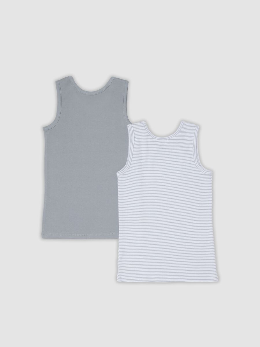 Boys&rsquo; multicolour two-pack organic cotton vests with stripes_1