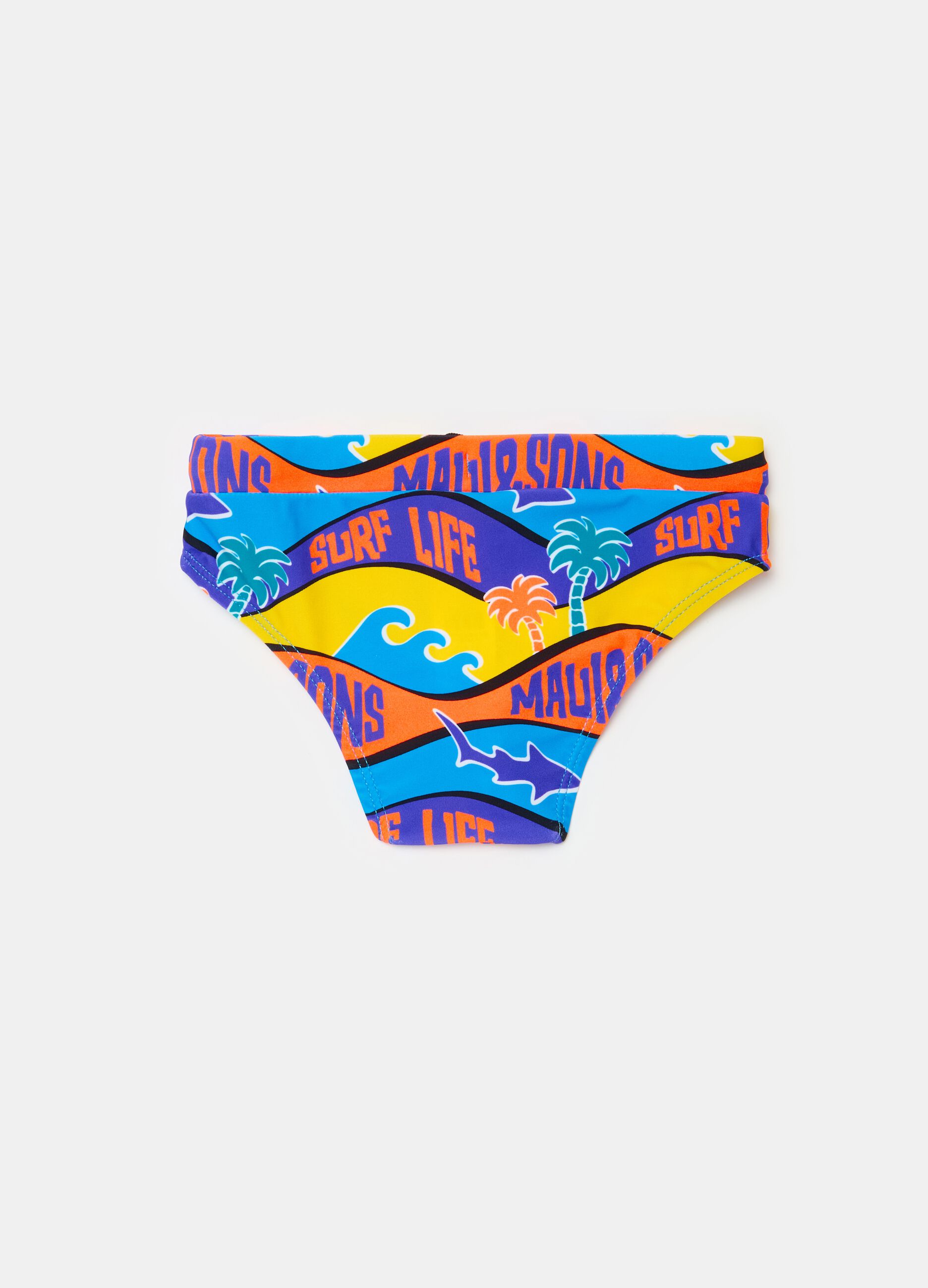 Swim briefs with multicoloured surf print