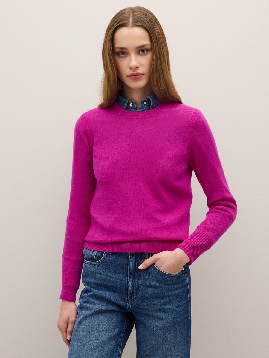 Purple crew neck sweater in pure cashmere regular fit_0