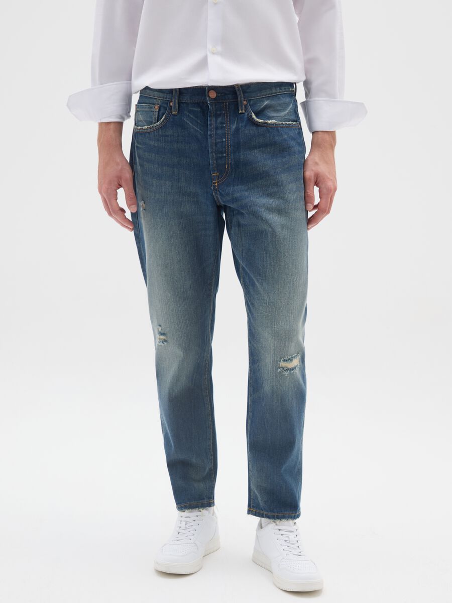 Regular tapered pure cotton denim jeans_1