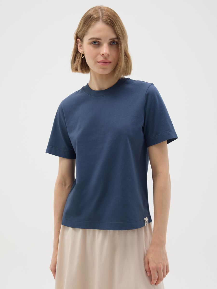 Blue T-shirt in pure Italian cotton regular fit_0