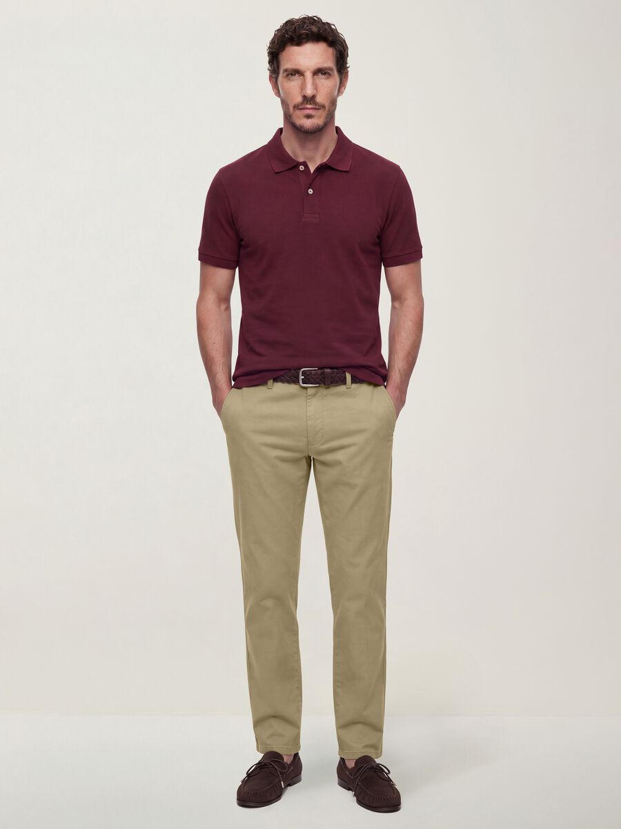 Red pure cotton piqu&eacute; polo shirt with classic collar, regular fit_2