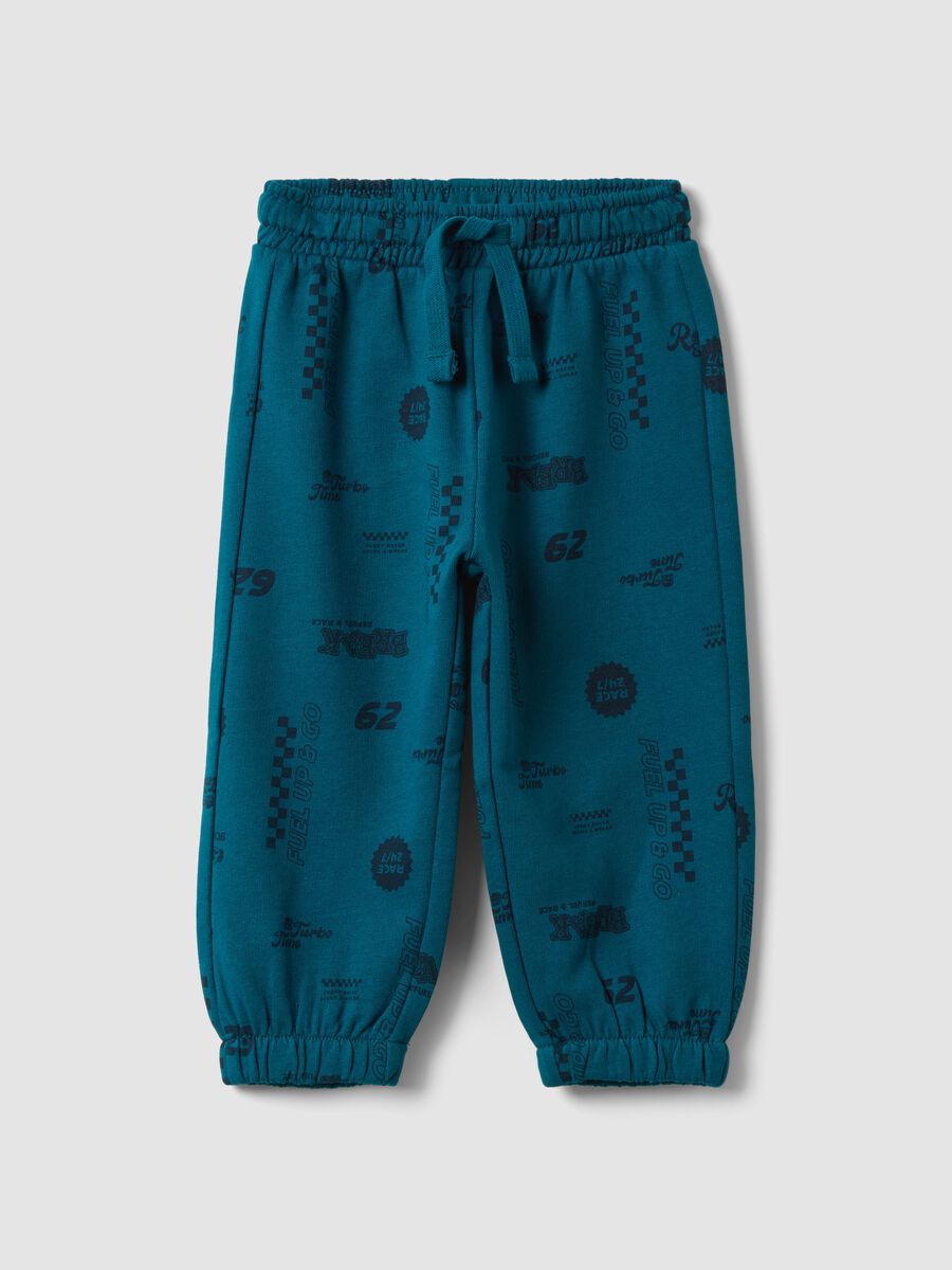 Blue pure cotton joggers with all-over print_0