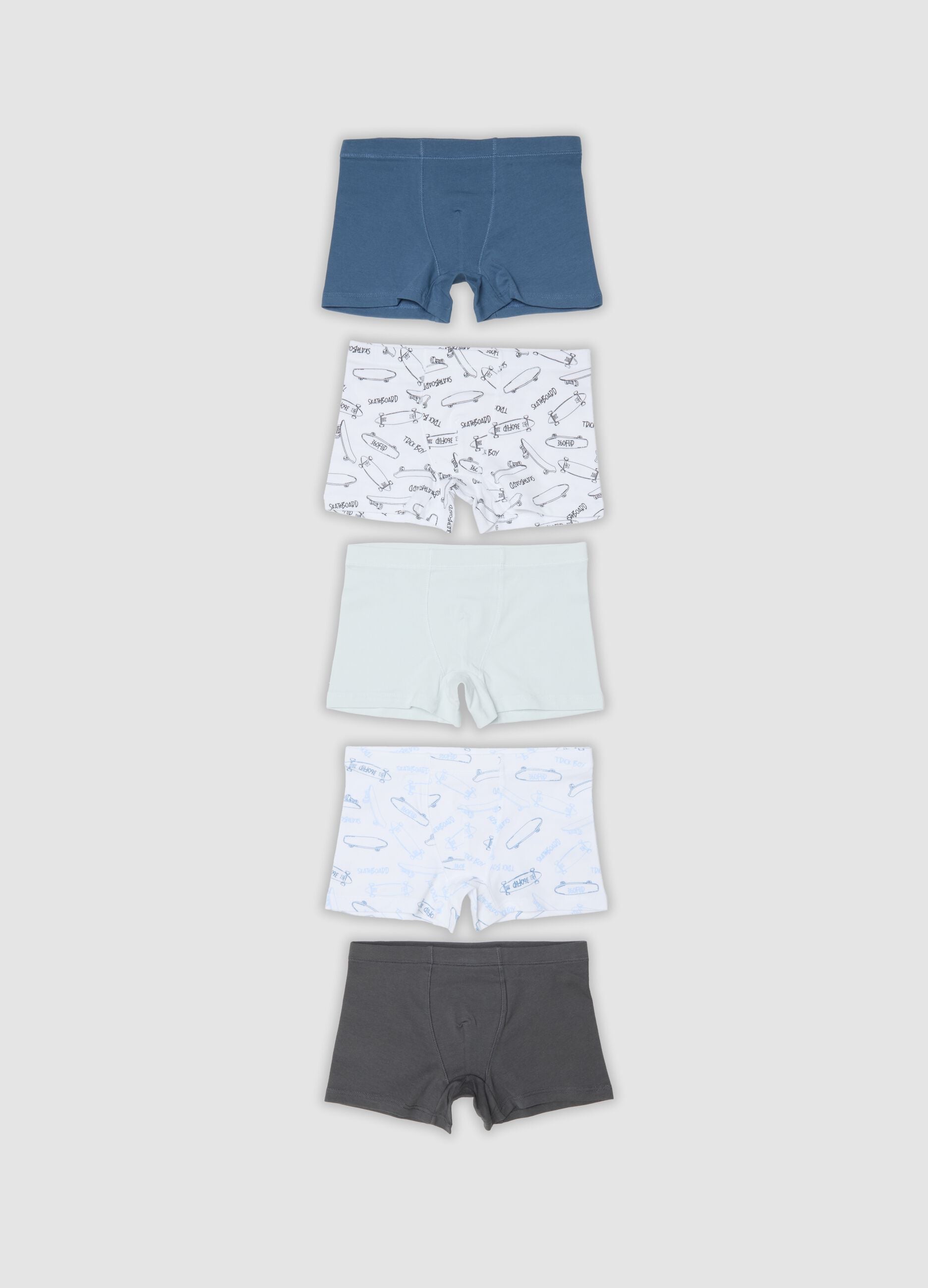 Pack of 5 mid-length multicolour boys&rsquo; boxer shorts in stretch organic cotton