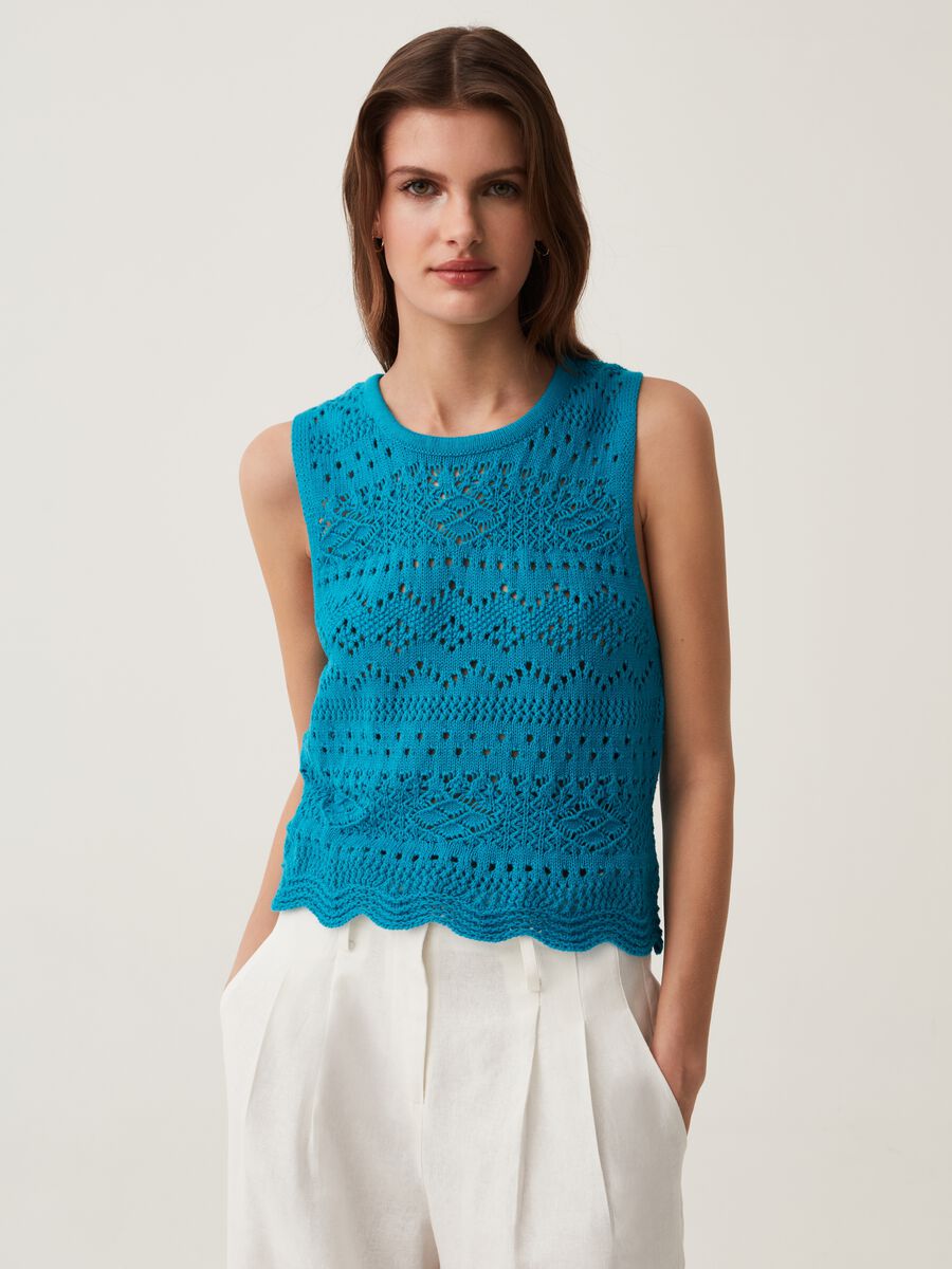 Tank top in crocheted cotton_0