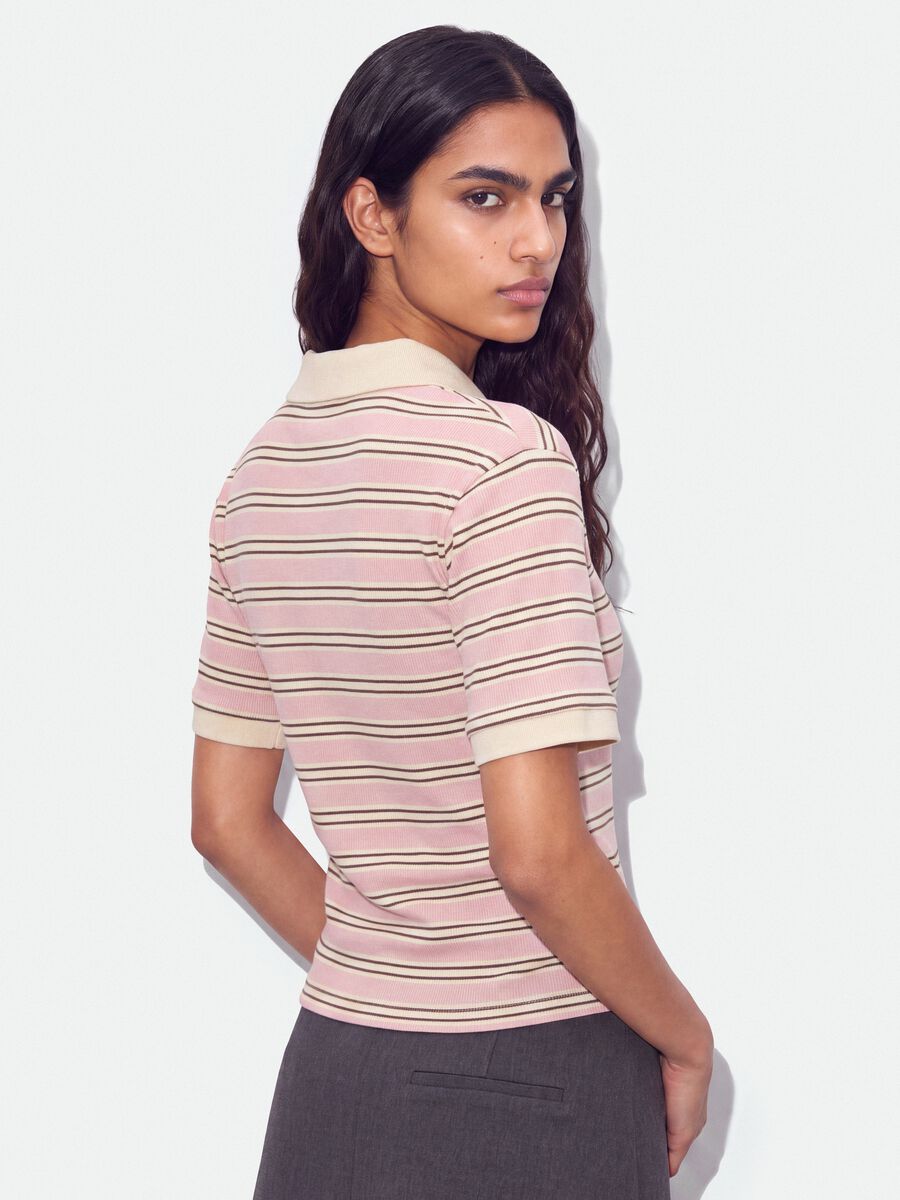Pink striped stretch-cotton cropped polo shirt, regular fit_2