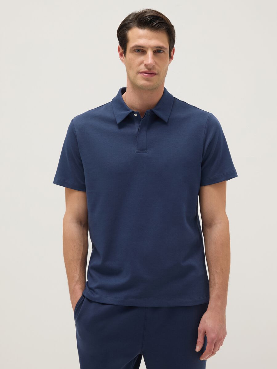 Blue short sleeve cotton blend polo shirt regular fit_0