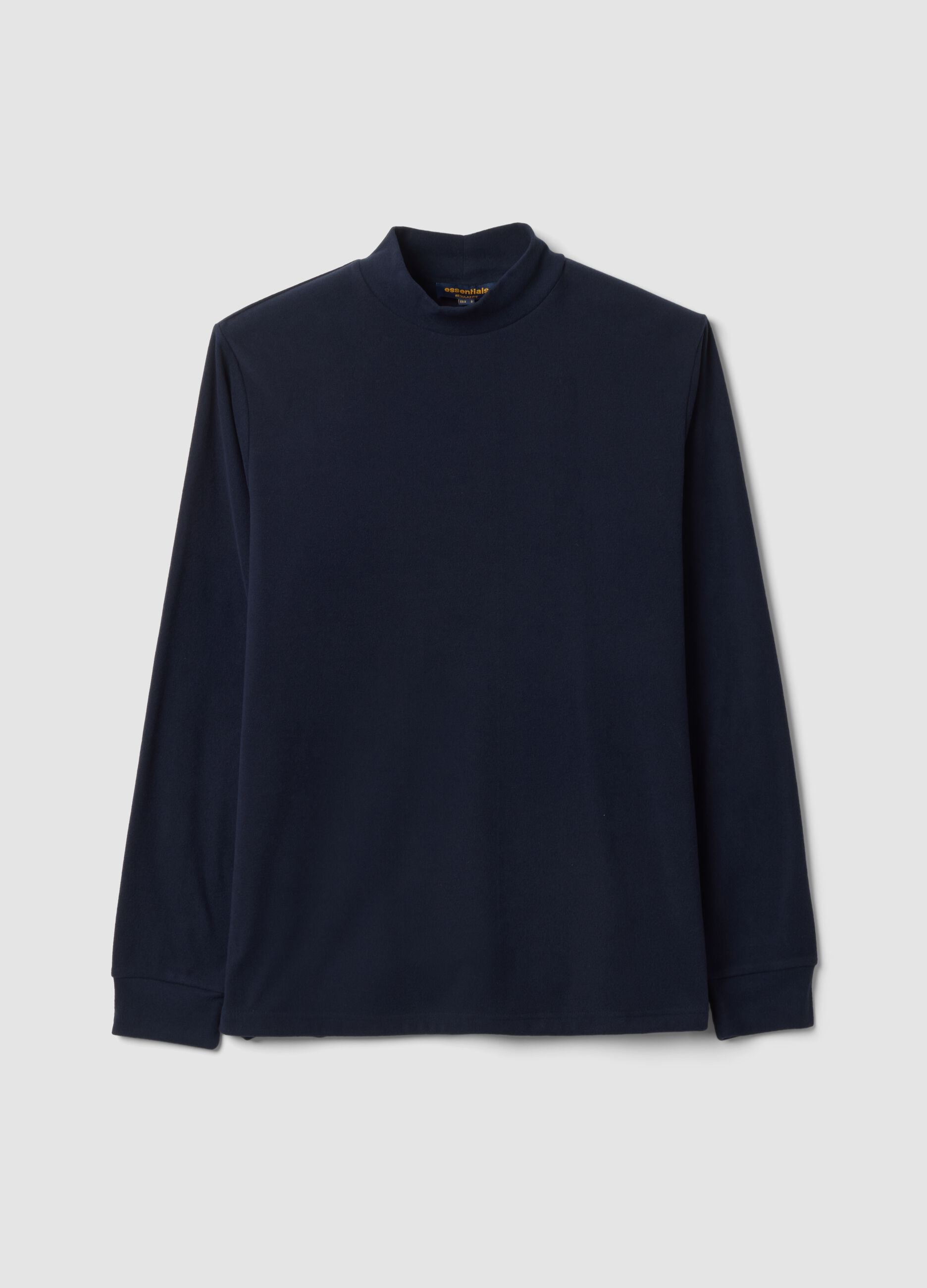 Blue stretch-fabric top with high neck