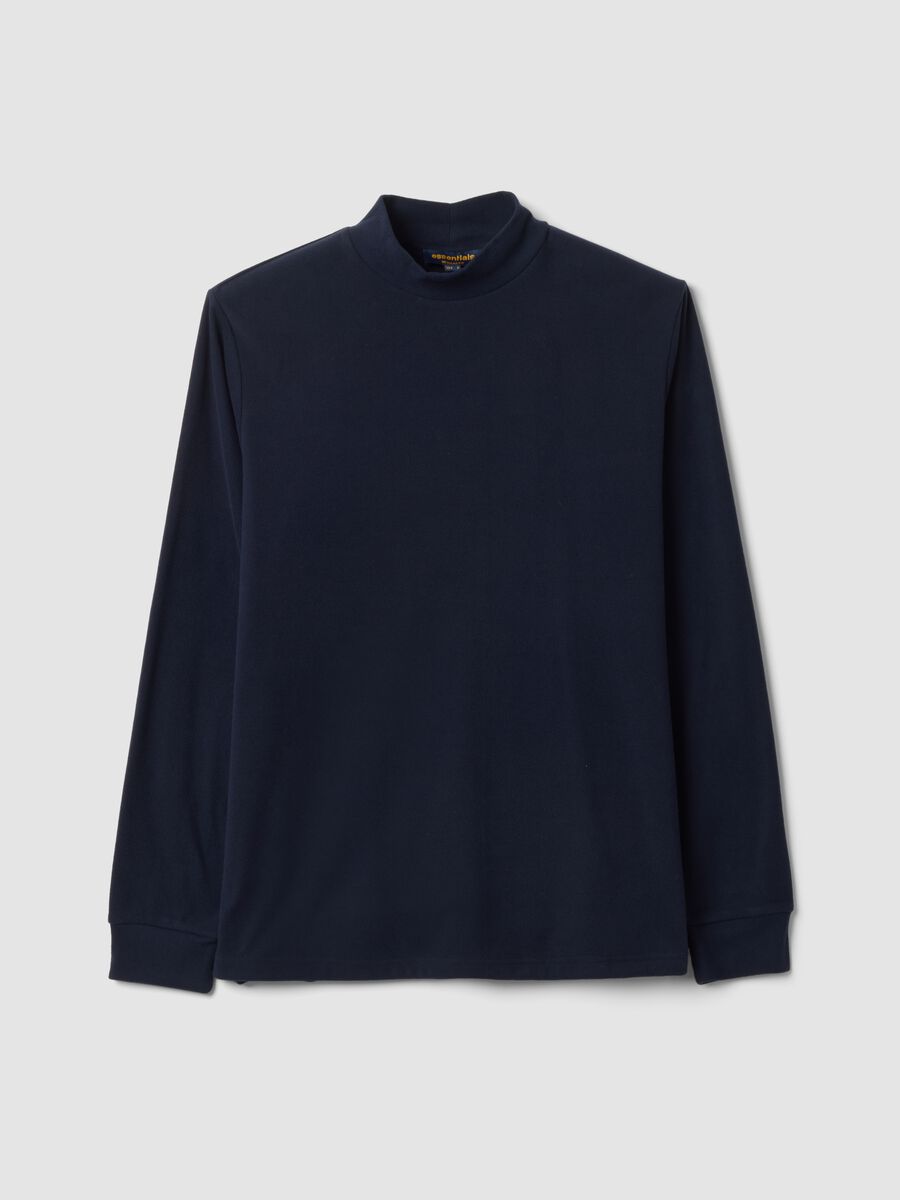 Blue stretch-fabric top with high neck_0