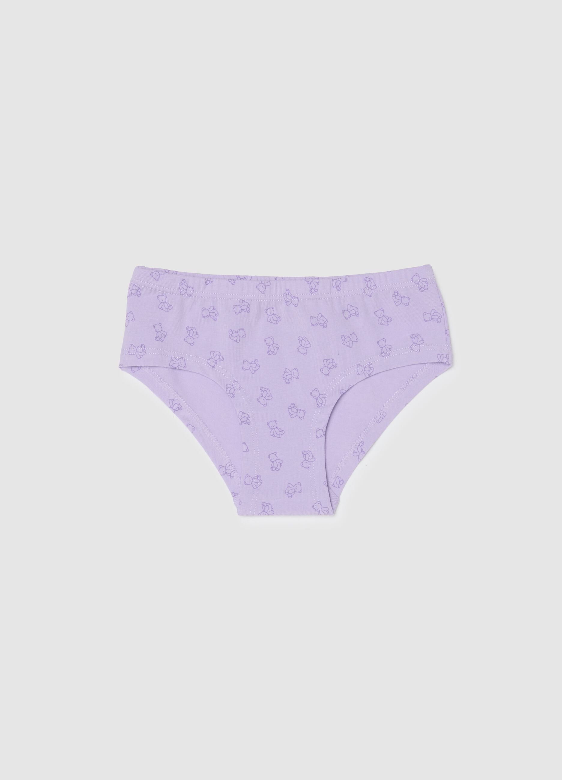 Girls' multicolor stretch cotton panties with teddy bears