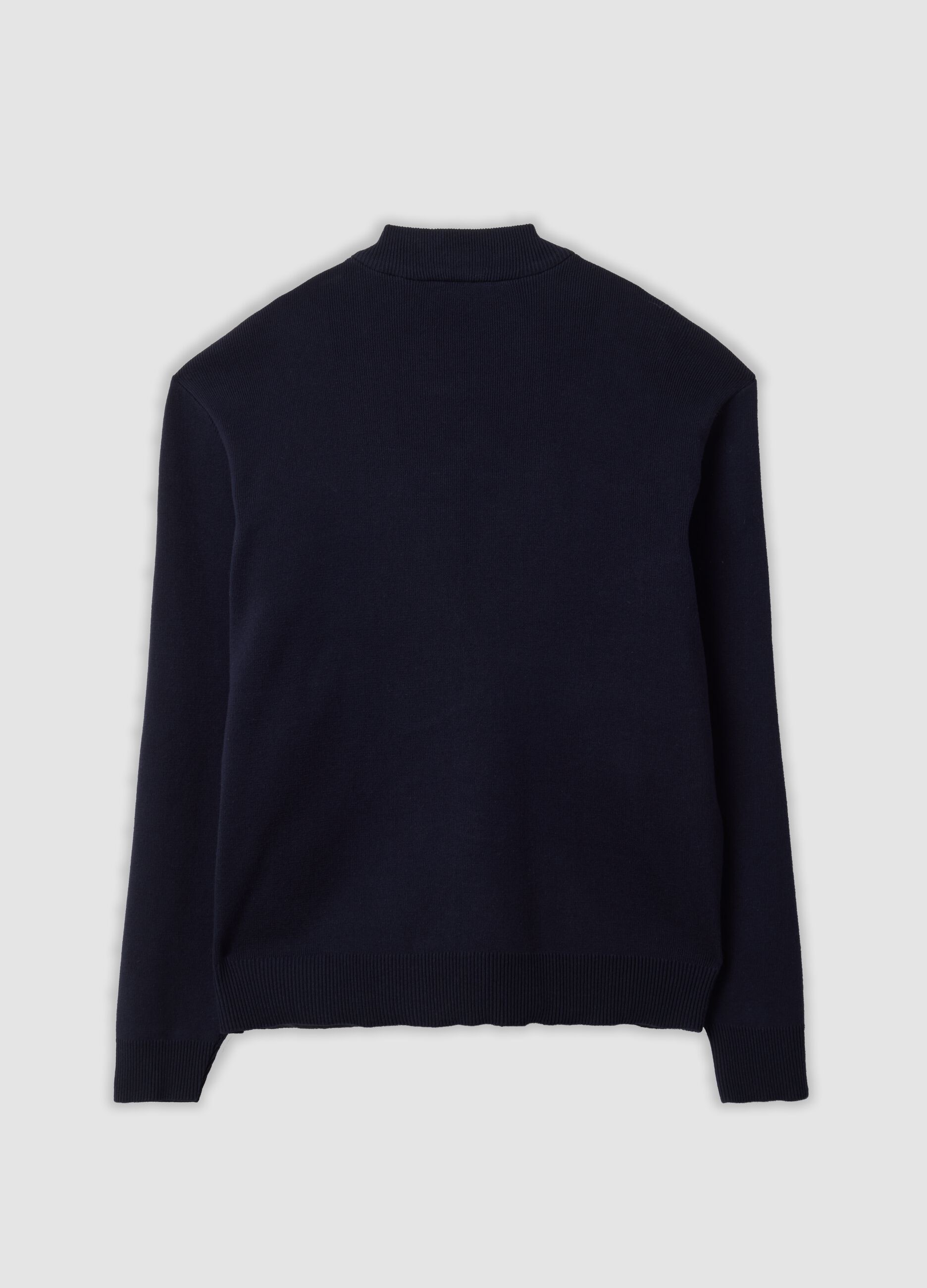 Blue pure cotton zip jacket with knitted sleeves, regular fit