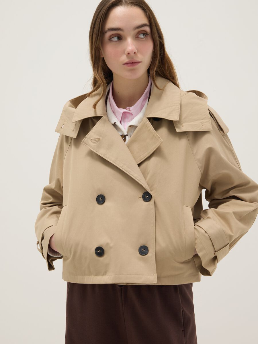 Beige Regular Fit Jacke aus Baumwollmischung mit Kapuze_3