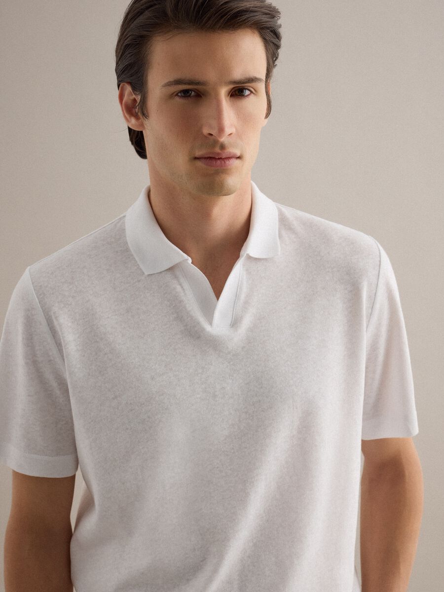 White linen and cotton blend polo regular fit_3