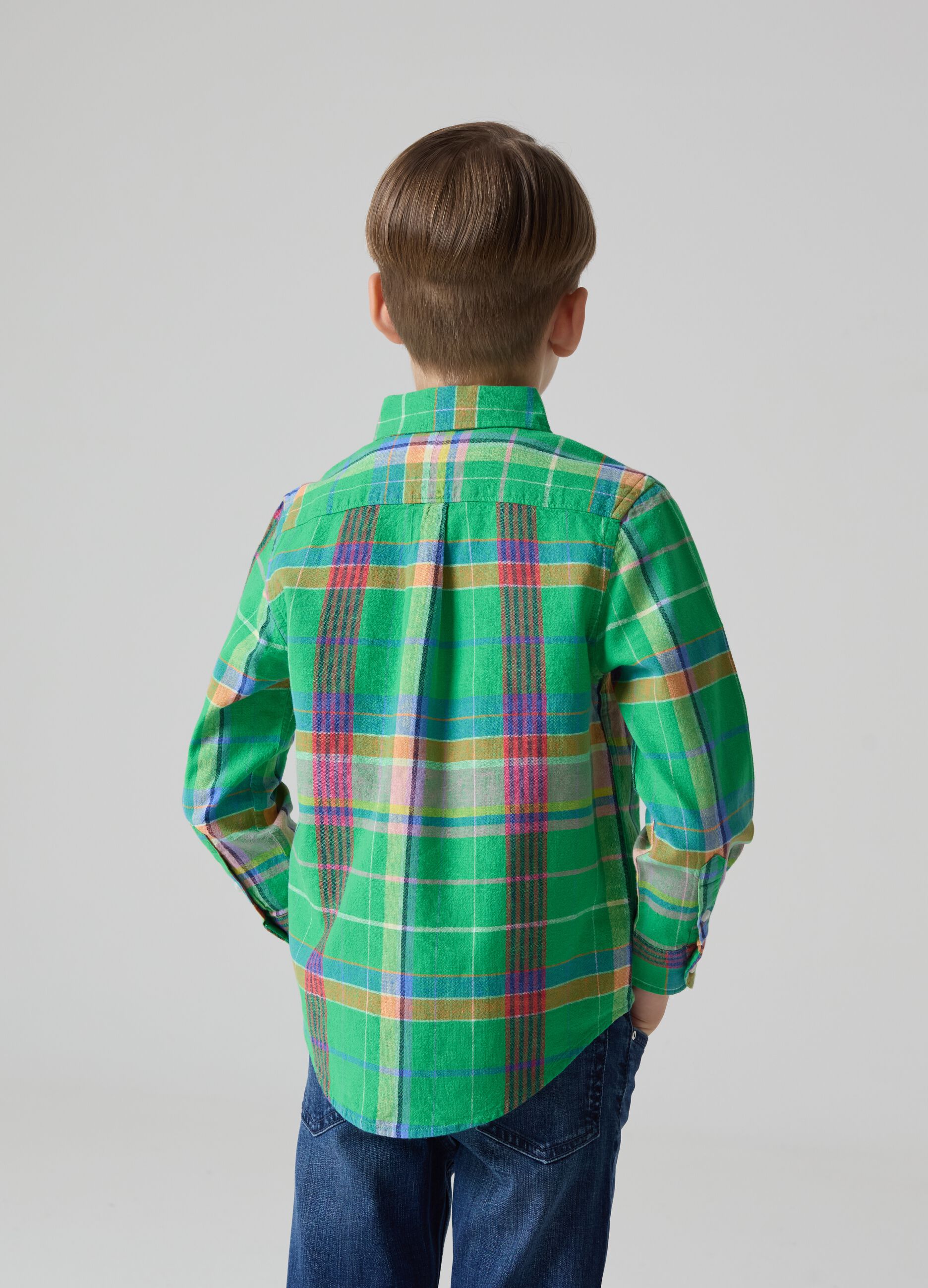 Linen and cotton shirt with check pattern